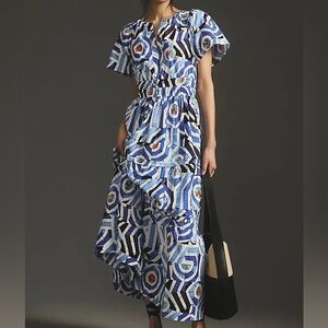 Anthropologie Asymmetrical Blue Patterned Dress